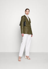 Womens Belted Green Leather Jacket-1