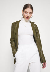 Womens Belted Green Leather Jacket-4