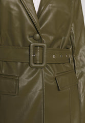 Womens Belted Green Leather Jacket-5