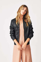 Womens Berlin Collarless Leather Jacket-4