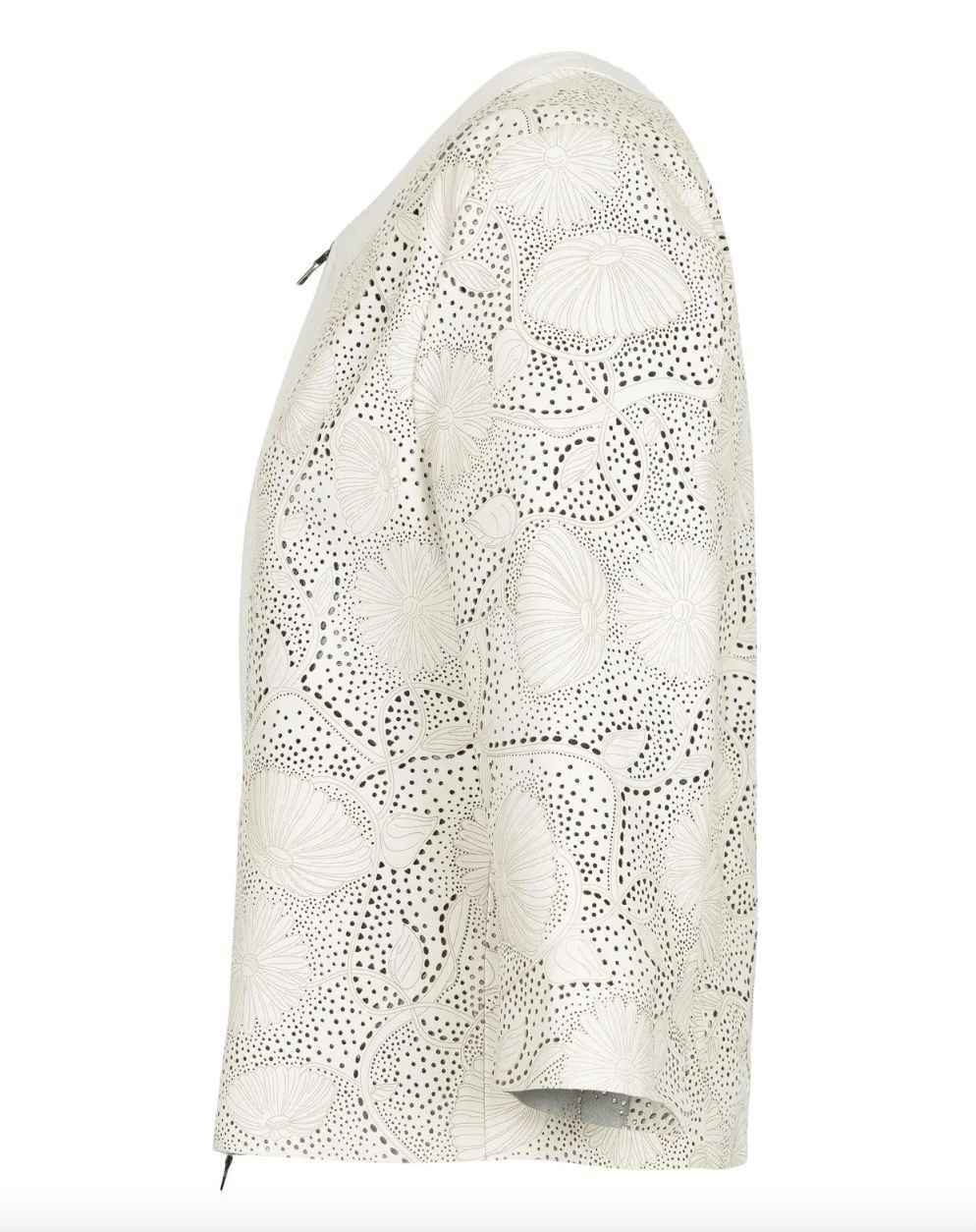 Womens Floral Laser Cut Short Leather Jacket-3