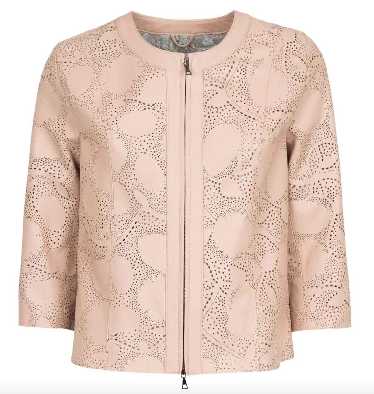 Womens Floral Laser Cut Short Leather Jacket-4