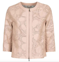Womens Floral Laser Cut Short Leather Jacket-4