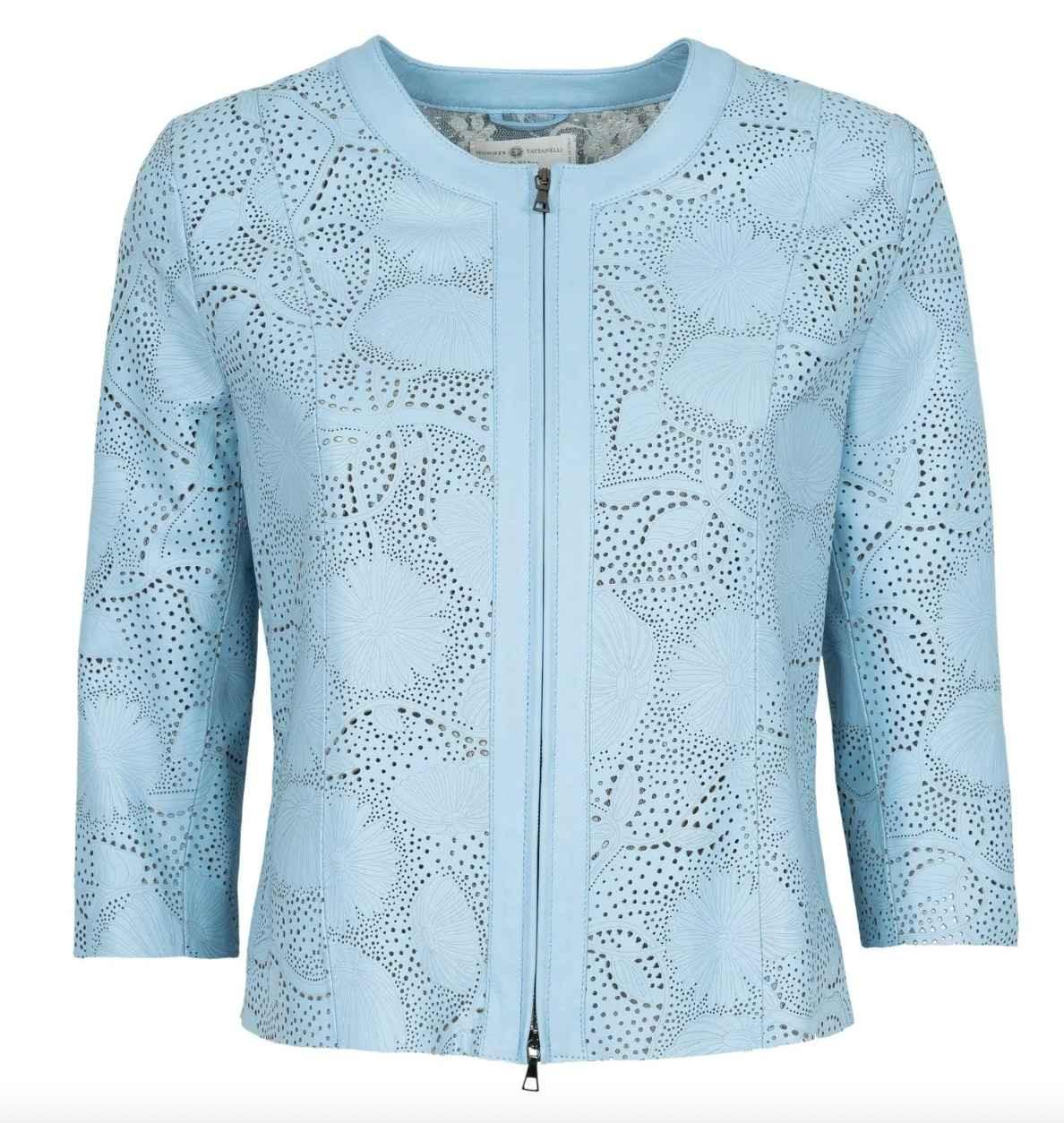 Womens Floral Laser Cut Short Leather Jacket-5
