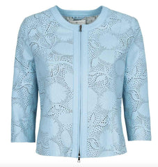 Womens Floral Laser Cut Short Leather Jacket-5