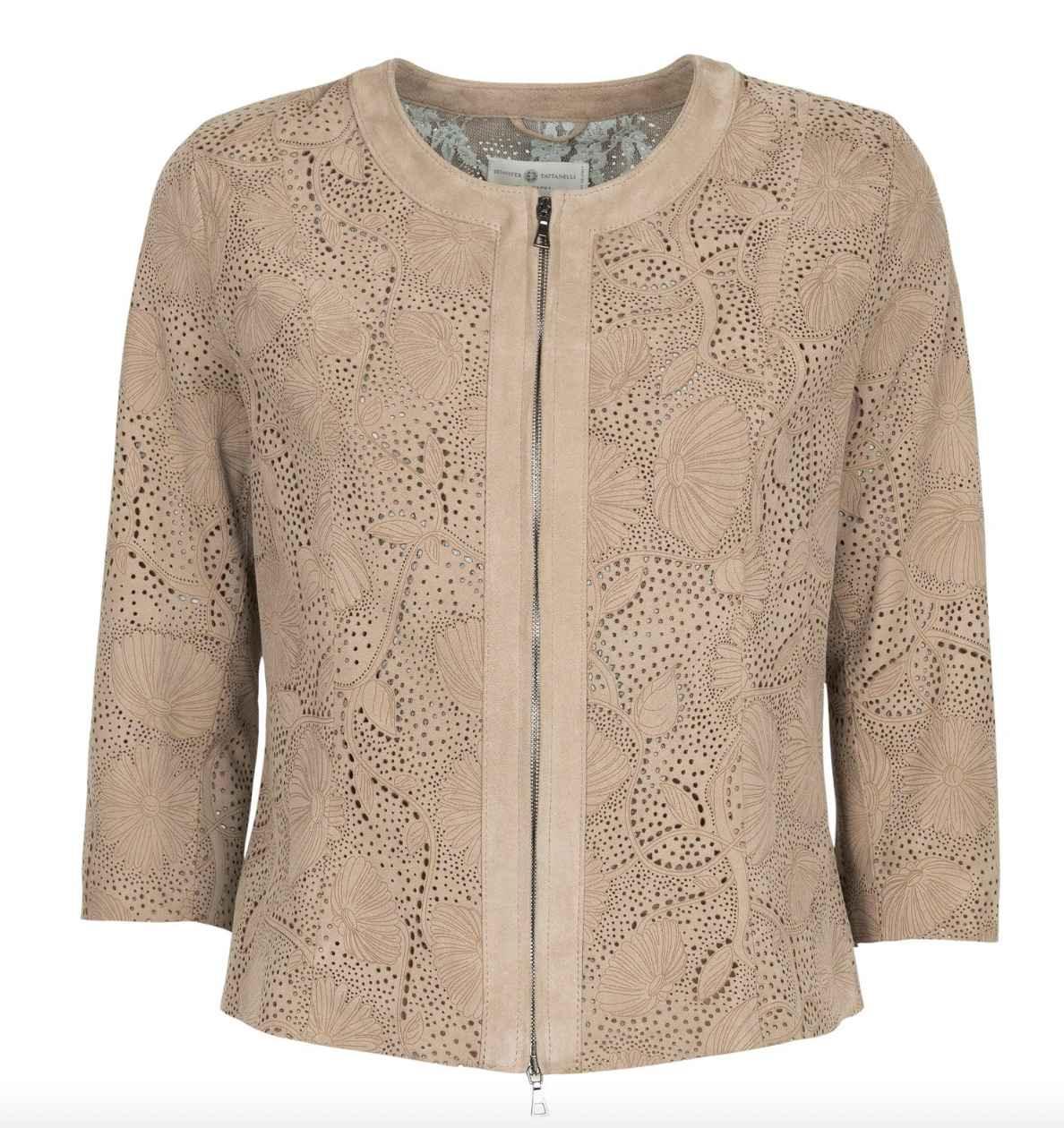Womens Floral Laser Cut Short Leather Jacket-6