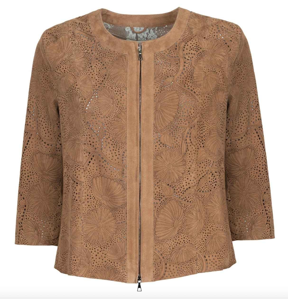 Womens Floral Laser Cut Short Leather Jacket-7