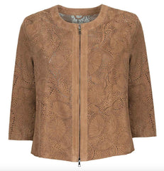 Womens Floral Laser Cut Short Leather Jacket-7