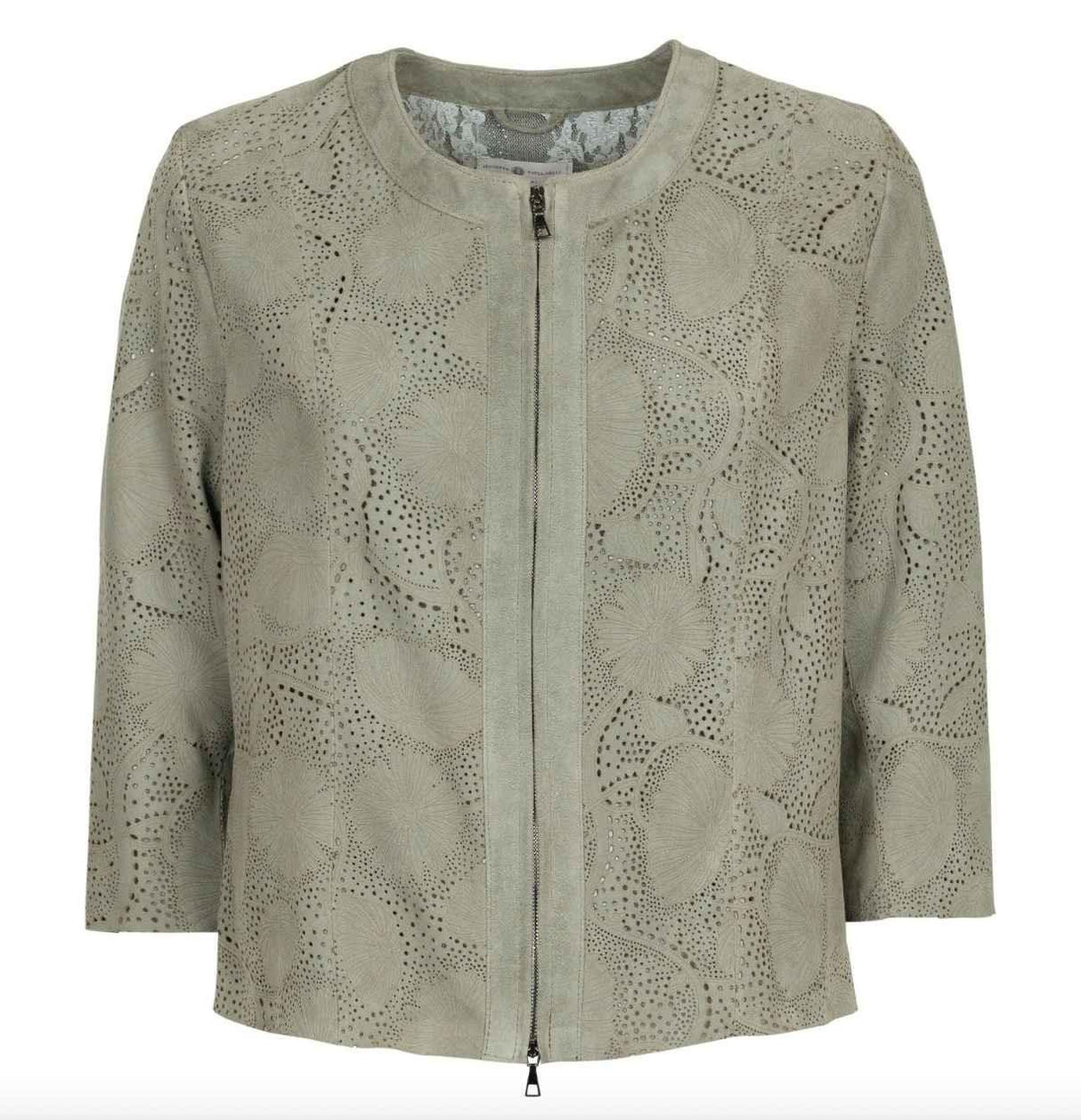 Womens Floral Laser Cut Short Leather Jacket-8