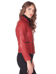 Womens Shirt Style Collar Biker Leather Jacket-1