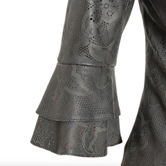 Womens Short Laser Cut Grey Leather Jacket-3
