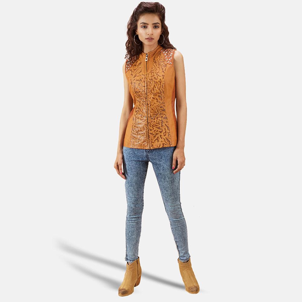 Womens Westina Tan Dye Leather Vest-5