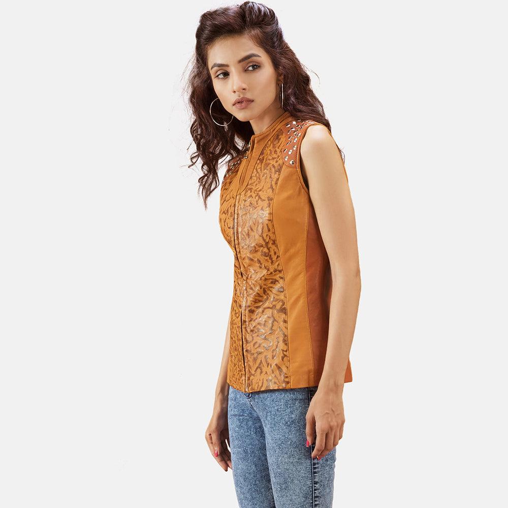 Womens Westina Tan Dye Leather Vest-4