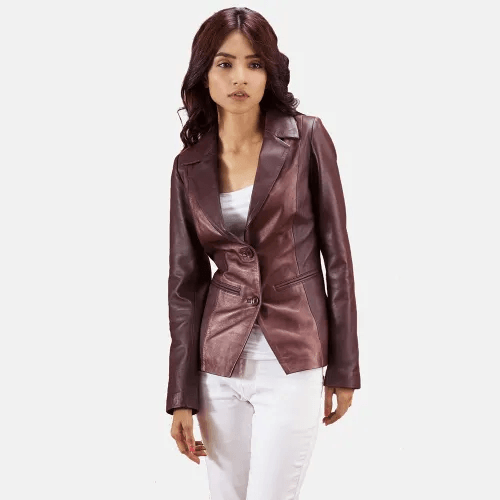 Womens Ruby Metallic Leather Blazer Jacket-4